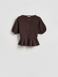 Kardigan z baskinką - brązowy. Brązowe kardigany Reserved, l, bez wzorów, z bawełny. Za 139.99 zł.