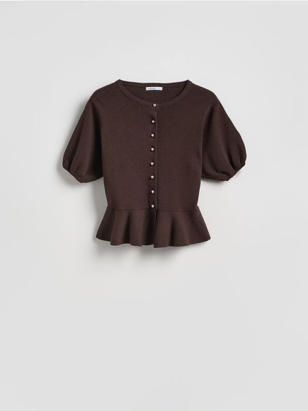 Kardigan z baskinką - brązowy. Brązowe kardigany Reserved, l, bez wzorów, z bawełny. Za 119.99 zł.