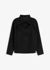 Sweter. Czarne swetry bonprix, bez wzorów, bez ramiączek. Za 129.99 zł.