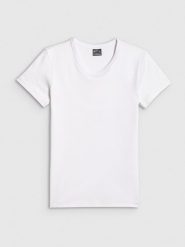 4F T-shirt slim gładki damski - biały L. Białe t-shirty 4f, l, bez wzorów, z bawełny, bez kołnierzyka, bez ramiączek. Za 49.99 zł.
