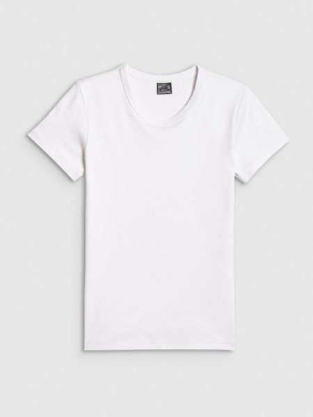 4F T-shirt slim gładki damski - biały L. Białe t-shirty 4f, l, bez wzorów, z bawełny, bez kołnierzyka, bez ramiączek. Za 49.99 zł.