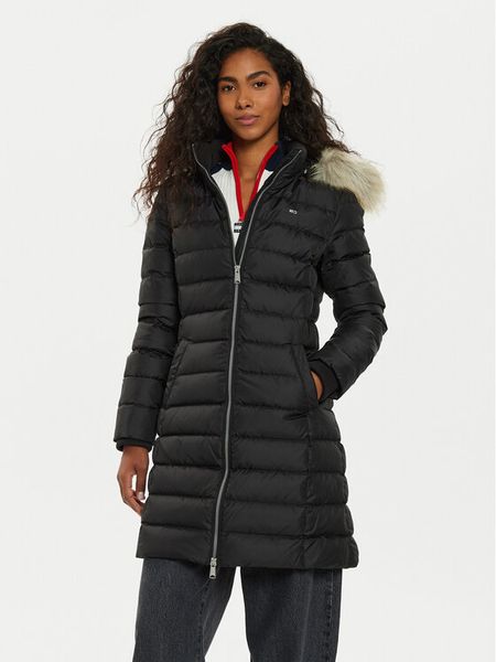 Tommy Jeans Płaszcz zimowy Essential DW0DW18864 Czarny Slim Fit. Czarne płaszcze Tommy Jeans, na zimę, m, bez wzorów, z jeansu, bez kaptura. Za 929.99 zł.