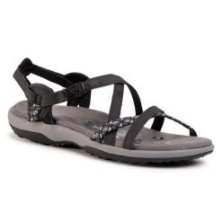 Sandały Skechers. Czarne sandały Skechers, bez wzorów, bez obcasa, na płaskiej podeszwie, bez zapięcia. Za 239.99 zł.