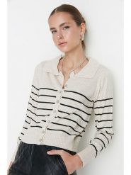 Trendyol Kardigan w kolorze kremowo-czarnym rozmiar: S. Brązowe kardigany Trendyol, s, bez wzorów. Za 52.99 zł.