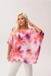 Kimonowa bluzka Gaba w romantyczny print kwiatów PLUS SIZE XXL OVERSIZE WIOSNA. Czerwone bluzki Moda Size Plus Iwanek, plus size, bez wzorów, z elastanu, eleganckie, bez kołnierzyka, plus size, bez ramiączek. Za 169.90 zł.