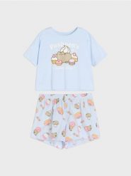 Bawełniana piżama dwuczęściowa z nadrukiem Pusheen the Cat - błękitny. Niebieskie piżamy Sinsay, bez wzorów, z bawełny, bez ramiączek. Za 49.99 zł.