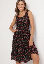 Czarna Sukienka Rozkloszowana na Ramiączkach w Kwiaty Tallio. Czarne sukienki Born2be, na co dzień, l, bez wzorów, z jeansu, eleganckie, bez kołnierzyka, bez ramiączek, midi, proste. Za 39.99 zł.