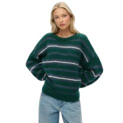Sweter w paski z miękkiej dzianiny dla kobiet Superdry. Zielone swetry Superdry, na zimę, bez wzorów, z dzianiny, bez ramiączek. Za 288.40 zł.