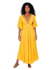 Aller Simplement Sukienka w kolorze żółtym rozmiar: 34-40. Żółte sukienki Aller Simplement, bez wzorów, z bawełny, bez kołnierzyka, bez ramiączek, maxi. Za 108.99 zł.