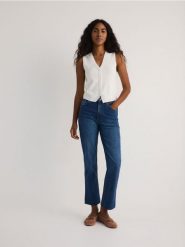 Jeansy mini flare - granatowy. Niebieskie jeansy Reserved, bez wzorów. W wyprzedaży za 79.99 zł.