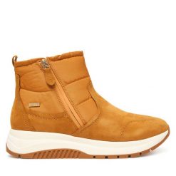 Botki Caprice. Brązowe botki Caprice, bez wzorów, bez obcasa, na płaskiej podeszwie, bez zapięcia. Za 489.99 zł.