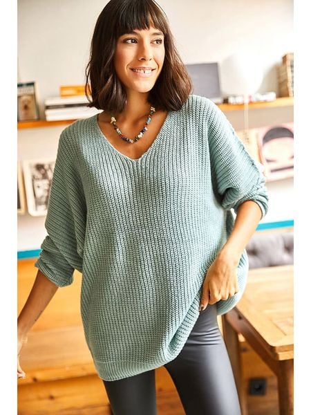 Olalook Sweter w kolorze miętowym rozmiar: onesize. Zielone swetry Olalook, bez wzorów, ze splotem, bez ramiączek. Za 56.66 zł.