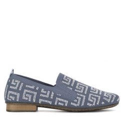 Lordsy Rieker. Niebieskie lordsy Rieker, bez wzorów, bez obcasa, bez zapięcia. Za 199.99 zł.