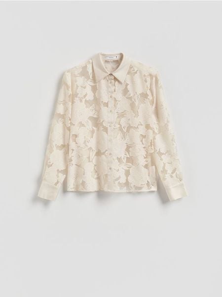 Koszula z wiskozą - beżowy. Brązowe koszule Reserved, l, bez wzorów, z tkaniny, bez kołnierzyka, bez ramiączek. W wyprzedaży za 59.99 zł.