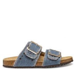 Klapki Geox. Niebieskie klapki Geox, bez wzorów, bez obcasa. Za 379.99 zł.
