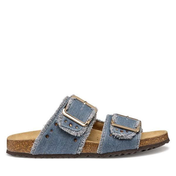 Klapki Geox. Niebieskie klapki Geox, bez wzorów, bez obcasa. Za 309.99 zł.