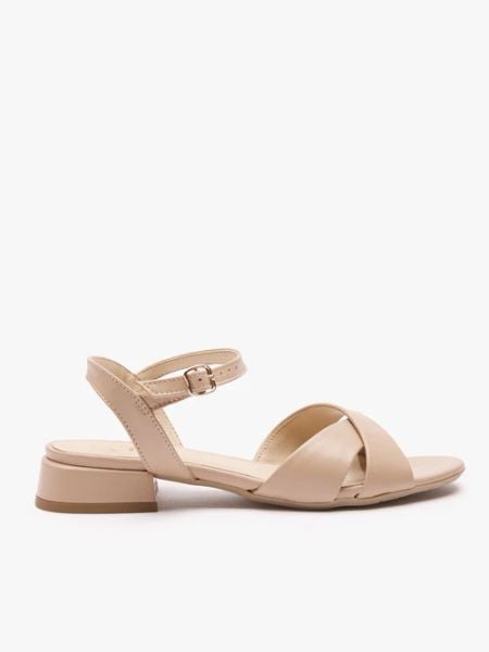 Beżowe sandały ze skóry licowej. Brązowe sandały Ryłko, bez wzorów, ze skóry, eleganckie, z okrągłym noskiem, bez obcasa, na obcasie, bez zapięcia. Za 379.99 zł.