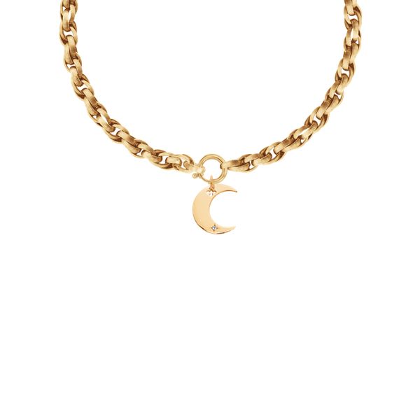 Naszyjnik Łańcuch No.2 o długości 40 cm z zawieszką Lune. Białe naszyjniki Lilou, pozłacane. Za 495.00 zł.