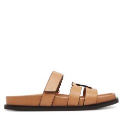 Klapki Tory Burch. Brązowe klapki Tory Burch, bez wzorów, bez obcasa. Za 1,299.00 zł.