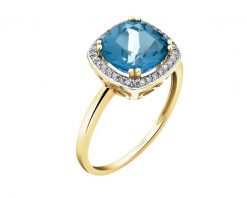 Pierścionek z żółtego złota z diamentami i topazem London Blue - próba 585. Niebieskie pierścionki Apart, z diamentem, złote. Za 2,990.00 zł.