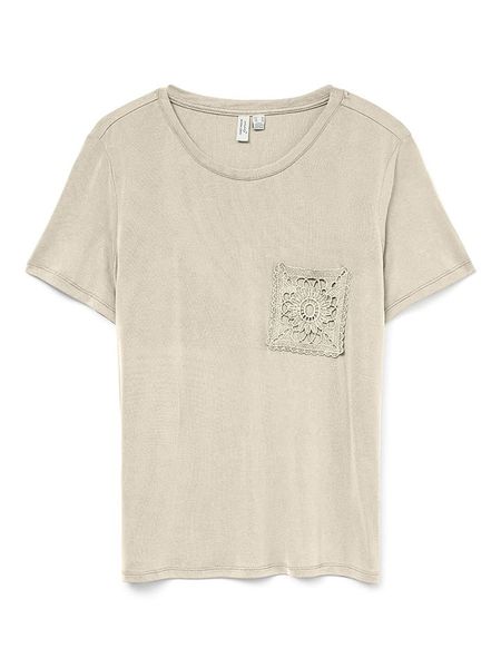 Vero Moda Koszulka w kolorze beżowym rozmiar: XS. Brązowe bluzki Vero Moda, xs, bez wzorów, z koronki, bez kołnierzyka, bez ramiączek. Za 65.99 zł.