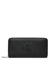 Calvin Klein Jeans Duży Portfel Damski Sculpted Zip Around LV04K1005G Czarny. Czarne portfele Calvin Klein Jeans, bez wzorów, z jeansu. Za 189.99 zł.