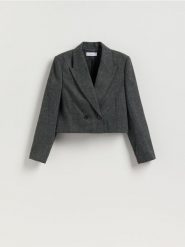 Krótka marynarka - ciemnoszary. Szare marynarki i żakiety Reserved, l, bez wzorów, z tkaniny. Za 229.99 zł.