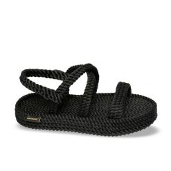 Sandały na platformie damskie Bahamas. Czarne sandały Aulp, bez wzorów, z kauczuku, boho, z otwartym noskiem, bez obcasa, na platformie, bez zapięcia. Za 399.99 zł.