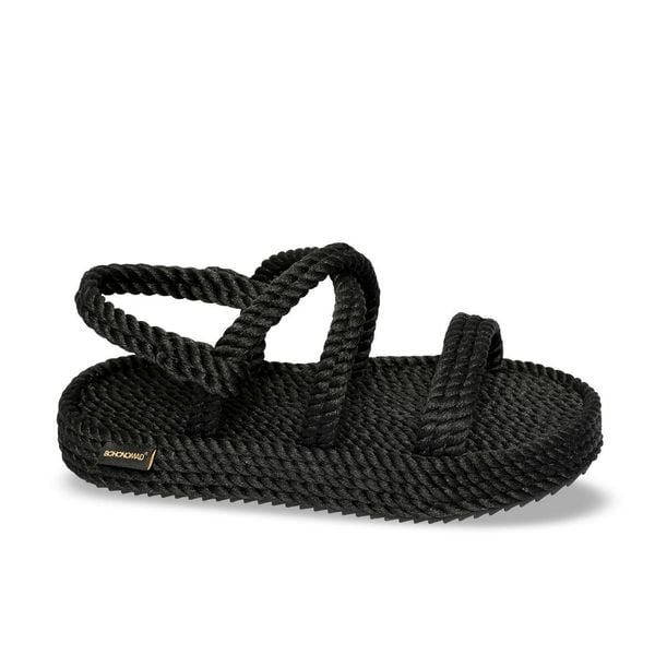 Sandały na platformie damskie Bahamas. Czarne sandały Aulp, bez wzorów, z kauczuku, boho, z otwartym noskiem, bez obcasa, na platformie, bez zapięcia. Za 159.99 zł.