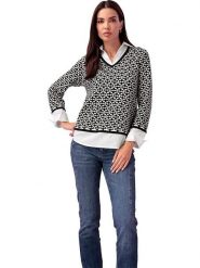 Heine Sweter w kolorze czarno-kremowym rozmiar: 40. Czarne swetry Heine, z aplikacjami, bez ramiączek. Za 109.26 zł.