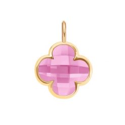 Zawieszka Mini Icons koniczyna z różowym kryształem, pozłacana. Czerwone bransoletki Lilou, pozłacane. Za 99.00 zł.