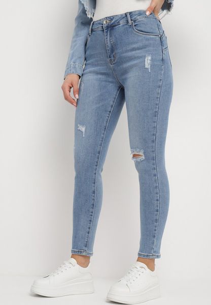 Niebieskie Jeansy Skinny z Przetarciami i Dziurami Haria. Niebieskie jeansy Born2be, bez wzorów. Za 109.99 zł.