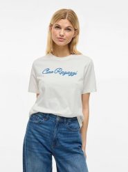 Vila Koszulka w kolorze białym rozmiar: S. Białe bluzki Vila, s, bez wzorów, z bawełny, bez kołnierzyka, bez ramiączek. Za 43.68 zł.