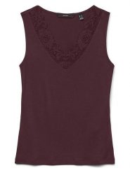Vero Moda Top w kolorze bordowym rozmiar: S. Czerwone topy Vero Moda, s, bez wzorów, z koronki, bez kołnierzyka, bez ramiączek. Za 60.95 zł.