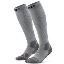 Wysokie skarpety hikingowe damskie kompresyjne z lekką amortyzacją CEP. Szare skarpety CEP, bez wzorów, z elastanu. Za 209.00 zł.