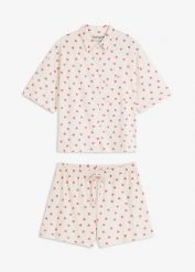 Piżama oversize z krótkimi spodenkami z przędzy slub. Białe piżamy bonprix, bez wzorów, bez ramiączek. Za 82.99 zł.