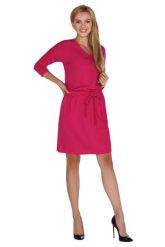 Fuksja Dzianinowa Sukienka w Serek Wiązana w Pasie. Czerwone sukienki Merribel, xl, bez wzorów, z bawełny, bez kołnierzyka, bez ramiączek. Za 109.90 zł.