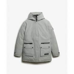 Parka dla kobiet Superdry City. Szare parki Superdry, z puchu, bez kaptura. W wyprzedaży za 755.60 zł.