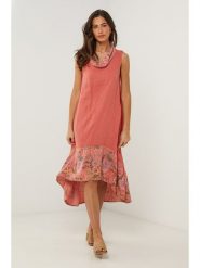 Le Monde du Lin Lniana sukienka w kolorze czerwonym rozmiar: 34/36. Czerwone sukienki Le Monde du Lin, bez wzorów, ze lnu, klasyczne, bez kołnierzyka, bez ramiączek, midi. Za 165.99 zł.