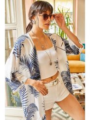 Olalook Kimono "Olalook" w kolorze kremowym rozmiar: M. Brązowe swetry Olalook, m, bez wzorów, z wiskozy, bez ramiączek. Za 74.63 zł.