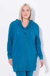 Damskie Bluza dresowa ozdobna lamówka oversize kaptur. Niebieskie bluzy Ulla Popken, plus size, bez wzorów, z bawełny, bez kaptura. Za 174.99 zł.