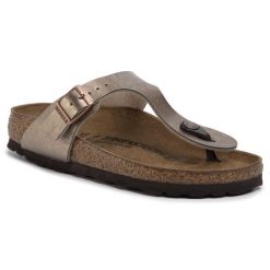 Japonki Birkenstock. Brązowe klapki Birkenstock, bez wzorów, bez obcasa. Za 299.99 zł.