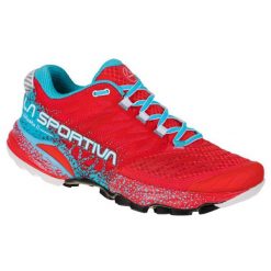 Techniczne kapcie La Sportiva Akasha II do biegania wytrzymałościowego. Czerwone obuwie domowe La Sportiva, bez wzorów, z materiału, bez zapięcia. Za 761.90 zł.