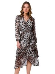Stylove Sukienka w kolorze kremowym rozmiar: M. Brązowe sukienki Stylove, m, bez wzorów, z tkaniny, bez kołnierzyka, bez ramiączek, midi, kopertowe. Za 259.13 zł.