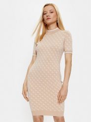 Guess Sukienka dzianinowa W3YK39 Z37K0 Beżowy Slim Fit. Brązowe sukienki Guess, s, z aplikacjami, z dzianiny, bez kołnierzyka, bez ramiączek. Za 669.99 zł.