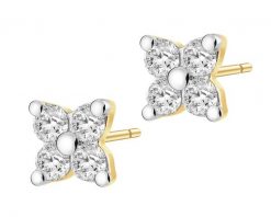 Kolczyki z żółtego złota z brylantami - kwiaty - 0,06 ct - próba 585. Żółte kolczyki Apart, z brylantem, złote. Za 1,290.00 zł.