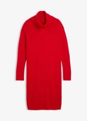 Sukienka dzianinowa oversize z golfem. Czerwone sukienki bonprix, bez wzorów, z dzianiny, bez kołnierzyka, bez ramiączek, oversize. Za 127.99 zł.