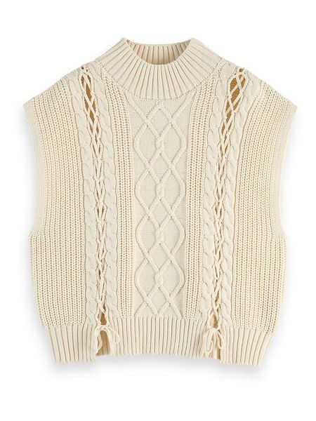 Scotch & Soda Bezrękawnik w kolorze kremowym rozmiar: M. Brązowe swetry Scotch & Soda, m, bez wzorów, ze splotem, bez ramiączek. Za 164.92 zł.