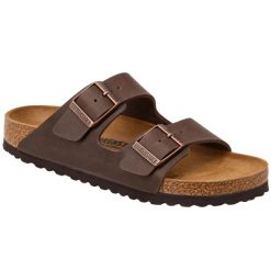 Klapki damskie Birkenstock Arizona. Brązowe klapki Birkenstock, bez wzorów, z jeansu, bez obcasa. Za 287.00 zł.