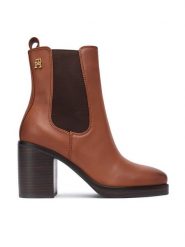 Tommy Hilfiger Botki Square Toe Chelsea High Block Hl FW0FW08844 Brązowy. Brązowe botki TOMMY HILFIGER, bez wzorów, ze skóry, bez obcasa, na słupku, bez zapięcia. Za 899.99 zł.